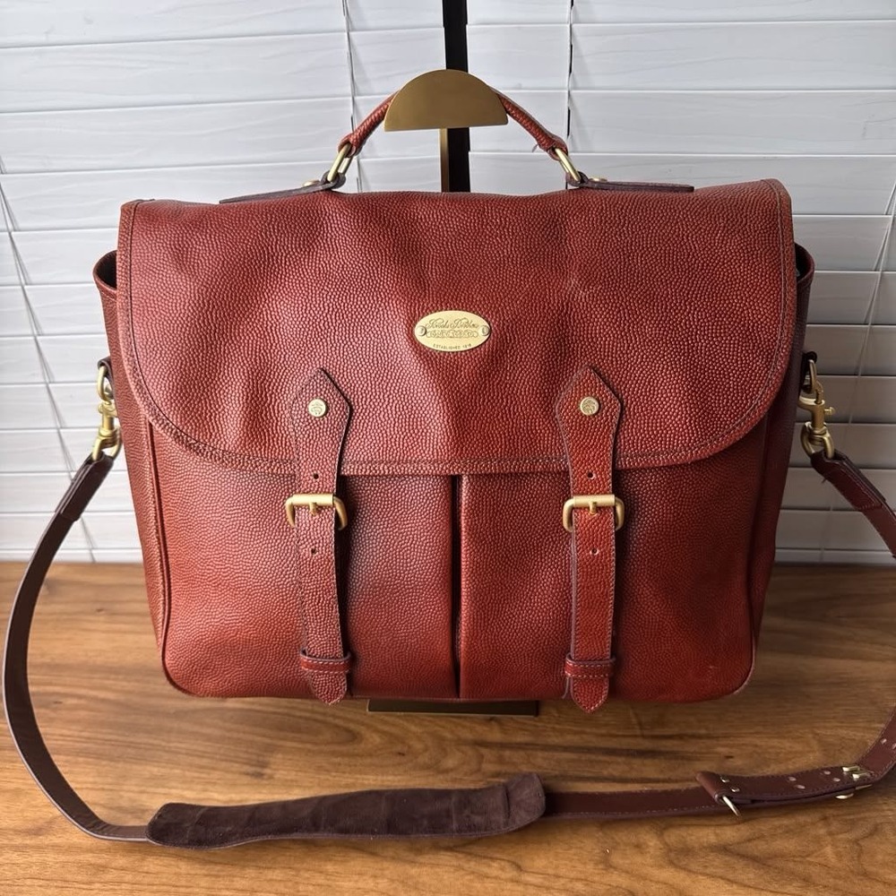 Brooks Brothers Football Leather Briefcase Vintage Messenger Brass Hardware - Picture 2 of 16